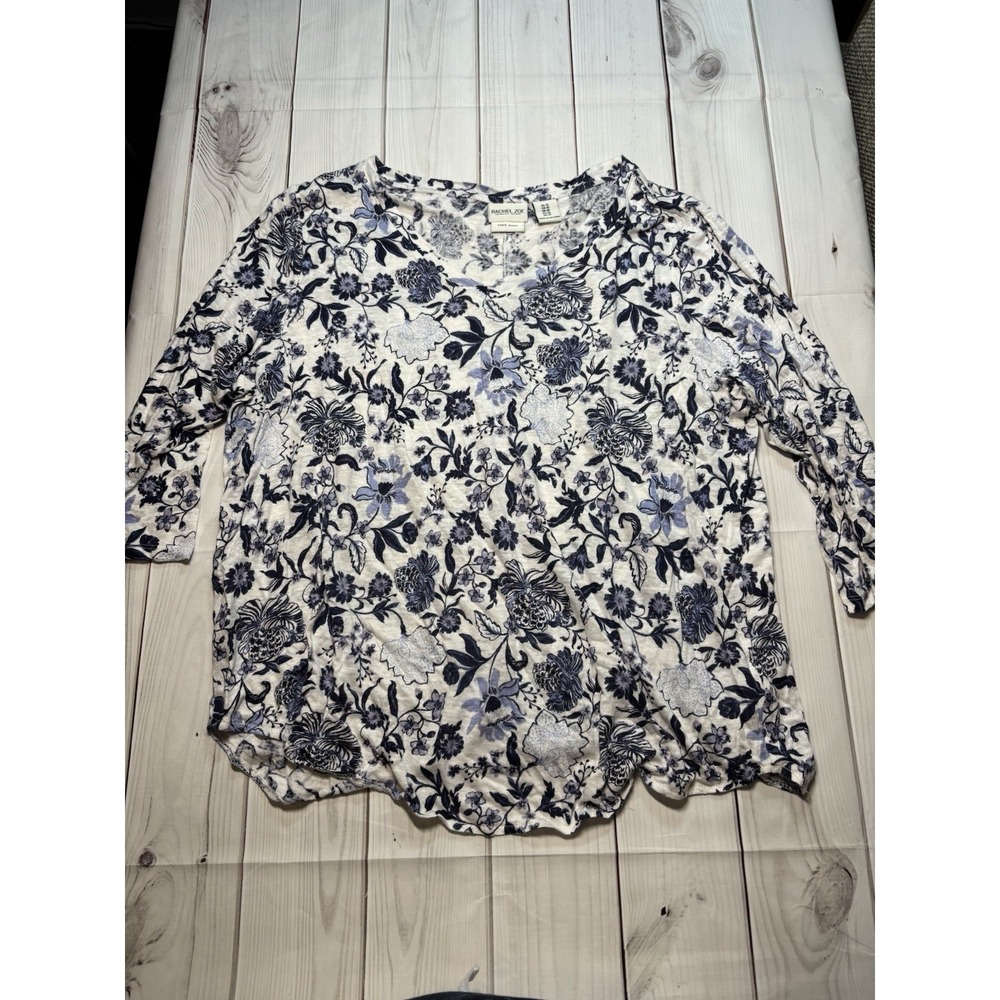 Women's Rachel Zoe 100% Linen Blue Floral Top 1X